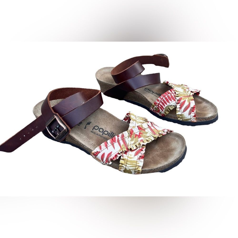 Birkenstock Papillio Lola Flower Frill Brown Ankle Strap Sandals‎ Women's Size 6